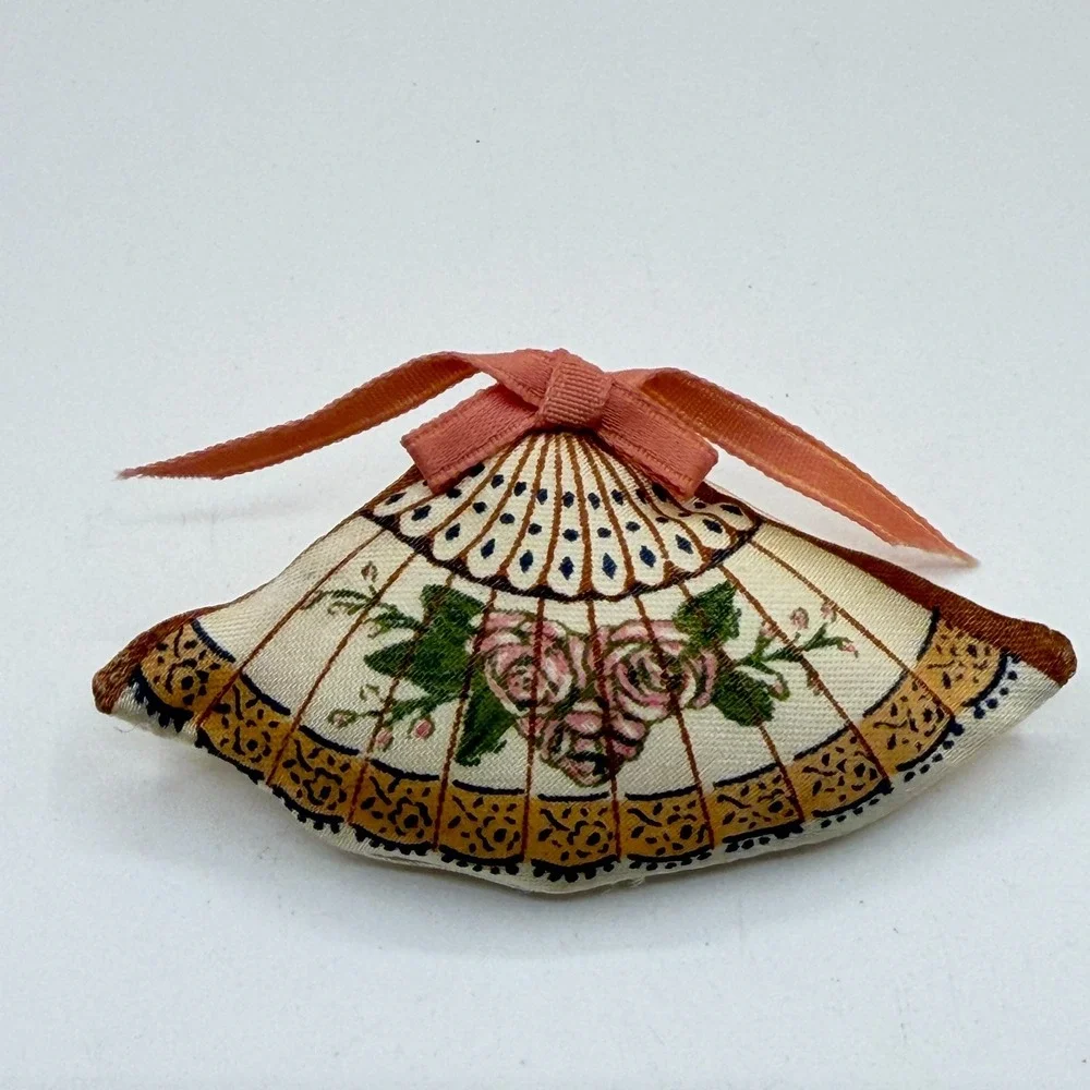 Floral Fabric Fan Brooch Pink Rose Bow Vintage Cottagecore Statement Pin Gift